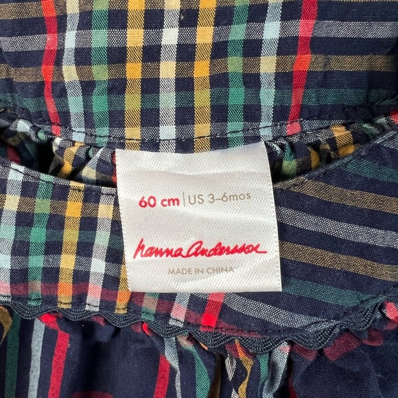 Hanna Andersson Navy & Multicolour Plaid Long Sleeve Dress Girls 3-6 Months Baby - Picture 6 of 7